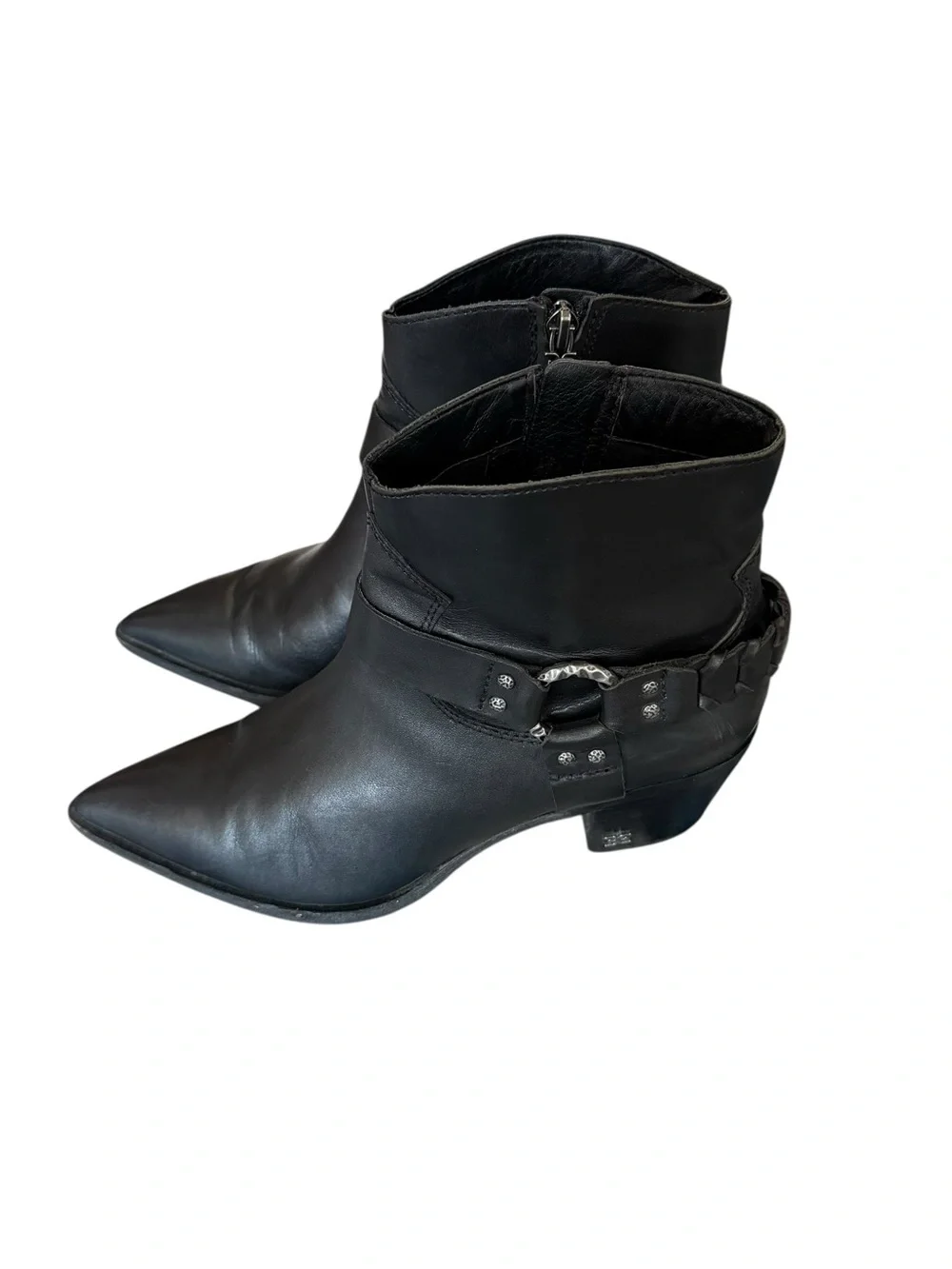 Sam Edelman Riker Vaquero Saddle Black Leather Pointed Toe Harness Ankle Boots
